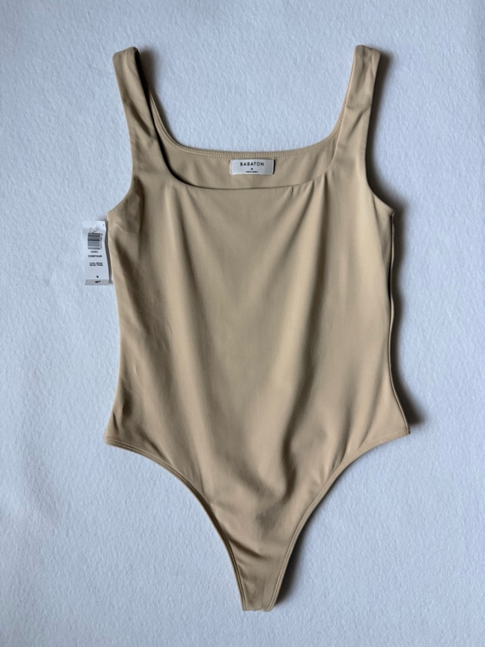 Aritzia Babaton Contour Tank Thong Bodysuit Cool Beige NWT Size M